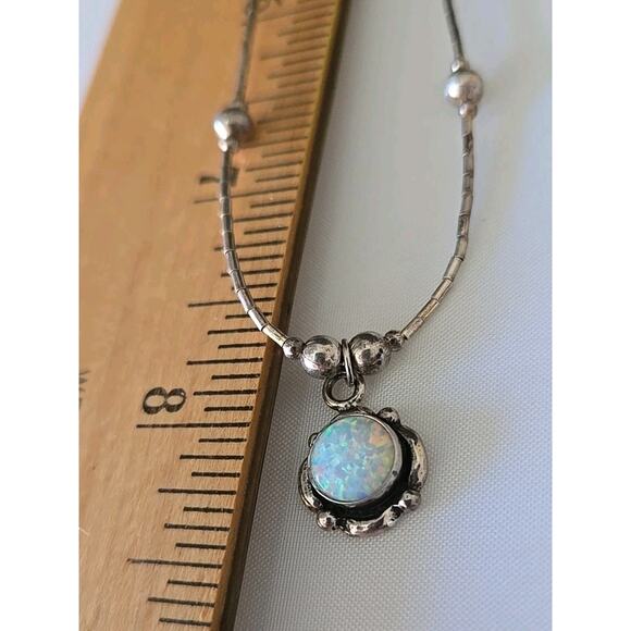 Vintage Liquid Sterling Silver Necklace 925 Round Opal Pendant Southwestern - Picture 7 of 7